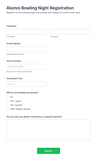 Alumni Bowling Night Registration Form Template