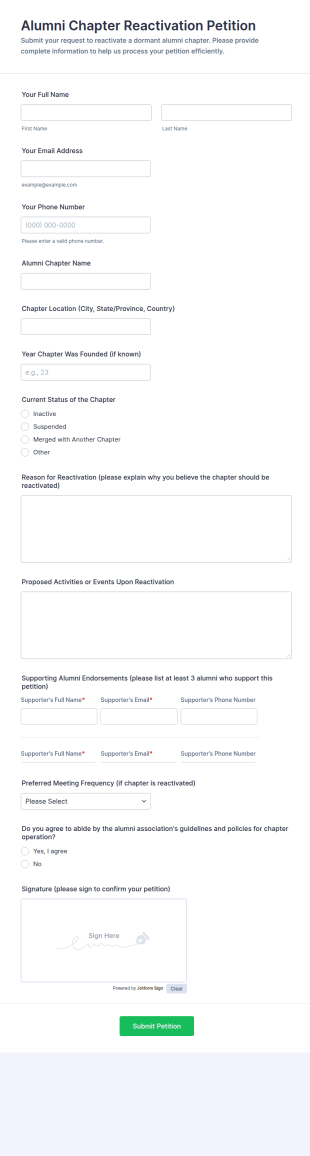 Alumni Chapter Reactivation Petition Form Template