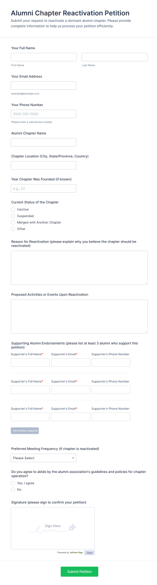 Alumni Chapter Reactivation Petition Form Template