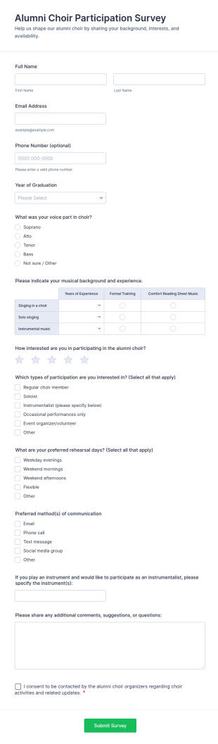 Alumni Choir Participation Survey Form Template