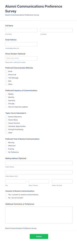Alumni Communications Preference Survey Form Template