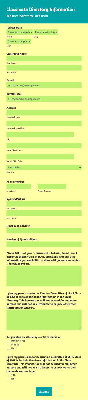 Alumni Contact Directory Form Template