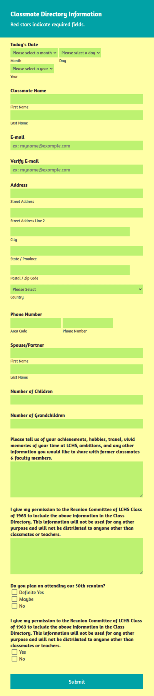 Alumni Contact Directory Form Template