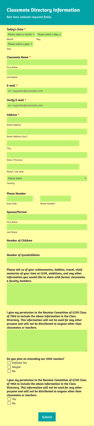 Alumni Contact Directory Form Template