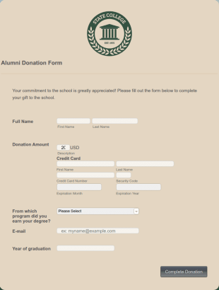 Alumni Donation Form Worldpay Us Payment Form