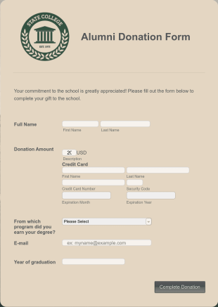Alumni Donation Form Worldpay Us Payment Form