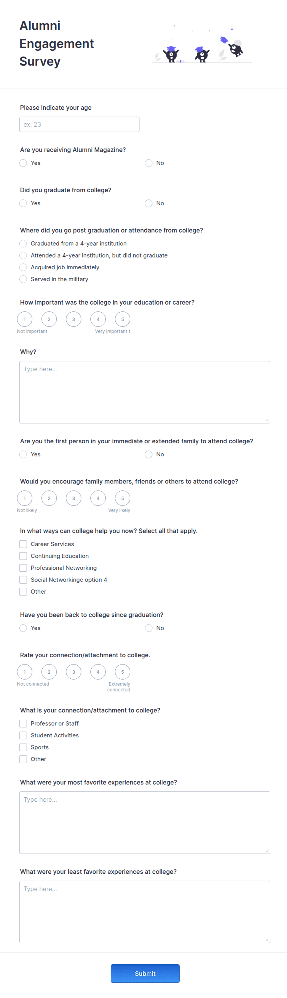 Alumni Data Collection Form Alumni Engagement Survey Form Template | Jotform