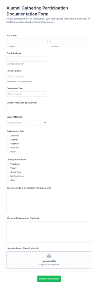Alumni Gathering Participation Documentation Form Template