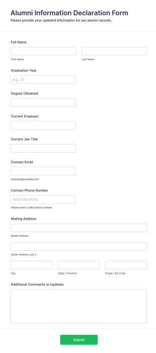 Alumni Information Declaration Form Template