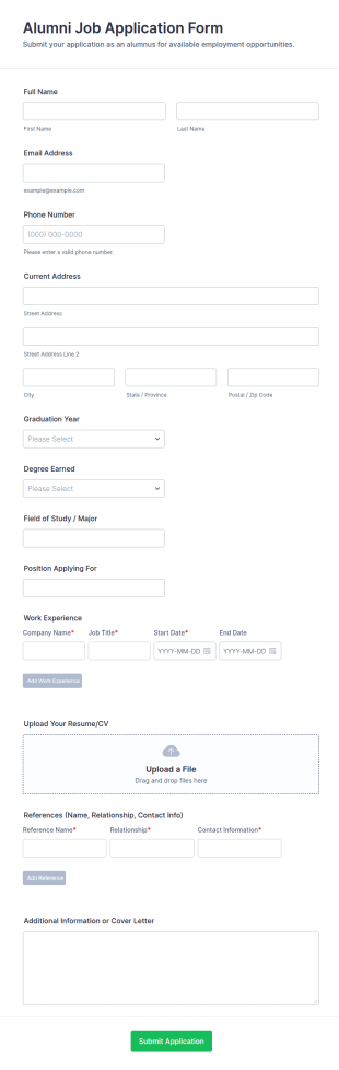 Alumni Job Application Form Template
