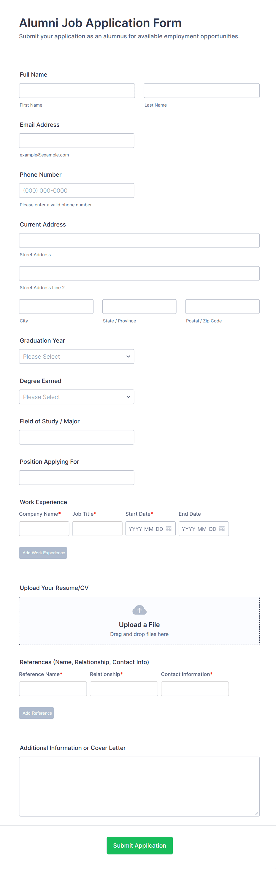 Alumni Job Application Form Template | Jotform