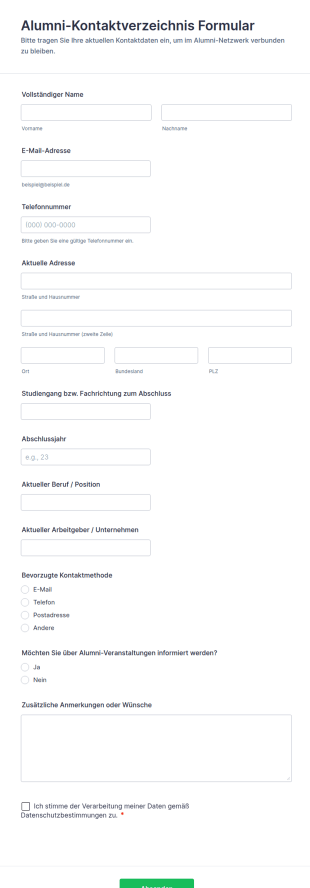 Alumni Kontaktverzeichnis Formular