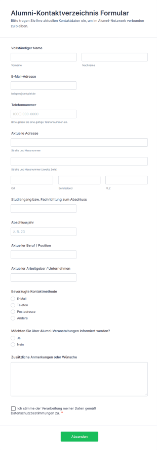 Alumni Kontaktverzeichnis Formular