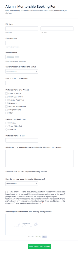 Alumni Mentorship Booking Form Template