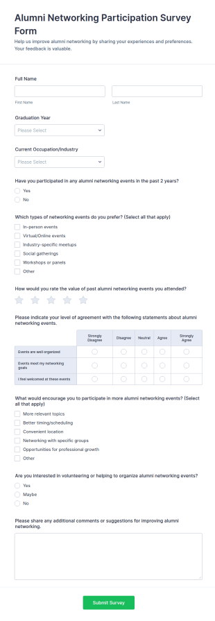 Alumni Networking Participation Survey Form Template