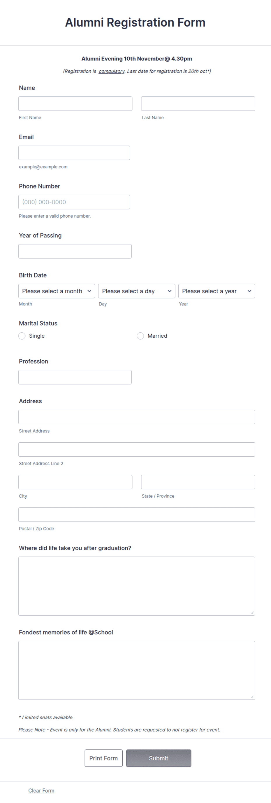 Alumni Data Base Sample Form Alumni Registration Form Template | Jotform