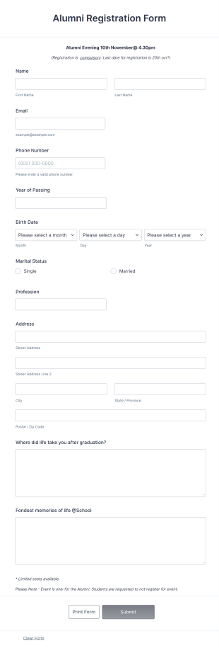 Alumni Registration Form Template