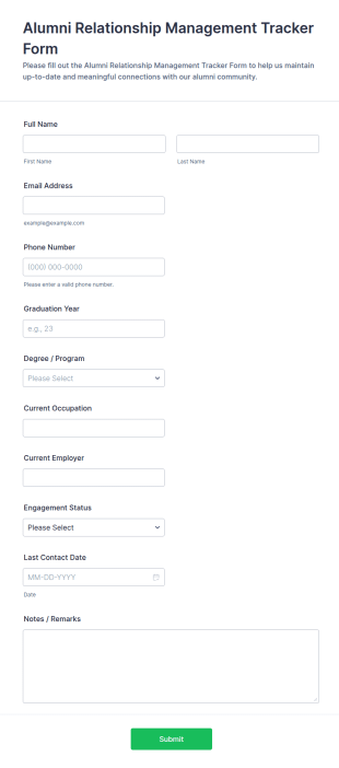 Alumni Relationship Management Tracker Form Template