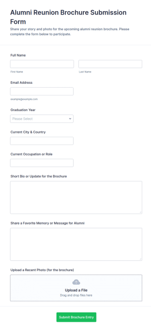 Alumni Reunion Brochure Submission Form Template
