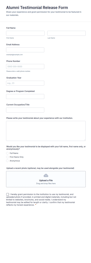 Alumni Testimonial Release Form Template