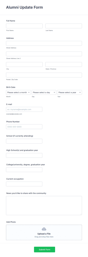 Alumni Update Form Template