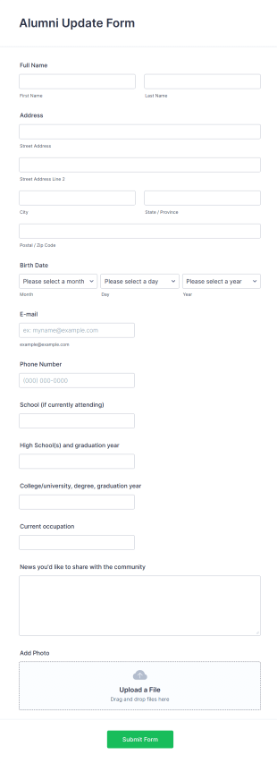Alumni Update Form Template