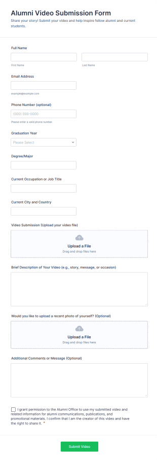 Alumni Video Submission Form Template