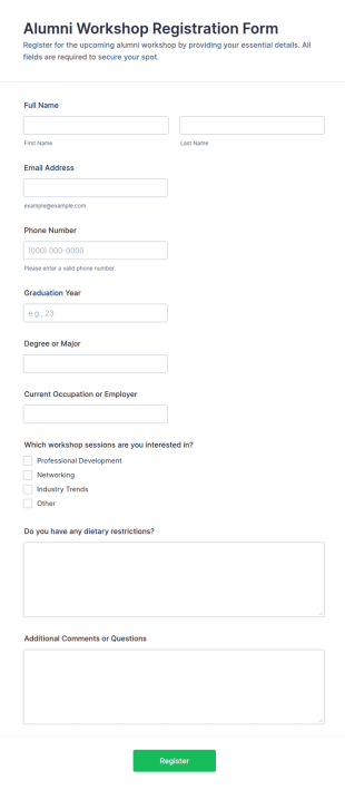 Alumni Workshop Registration Form Template