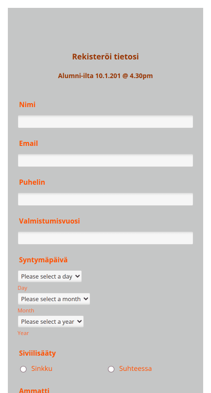 Alumnin rekisteröintilomake