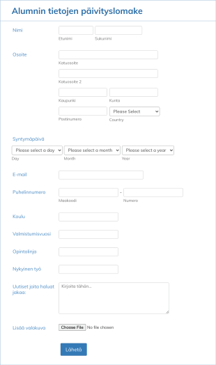 Alumnin Tietojen Päivityslomake Form Template