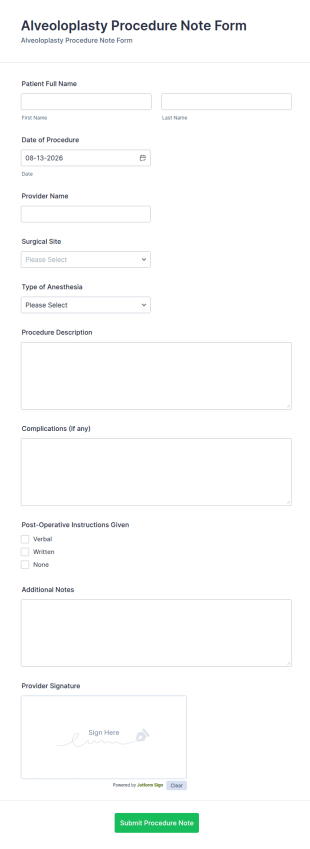 Alveoloplasty Procedure Note Form Template