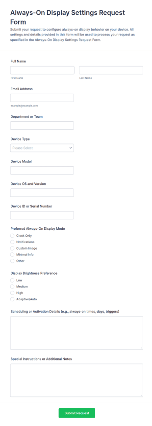 Always On Display Settings Request Form Template
