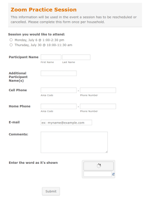 Alzheimer Society Social Program Registration Form Template