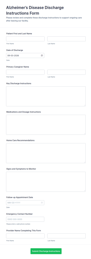 Alzheimer’s Disease Discharge Instructions Form Template