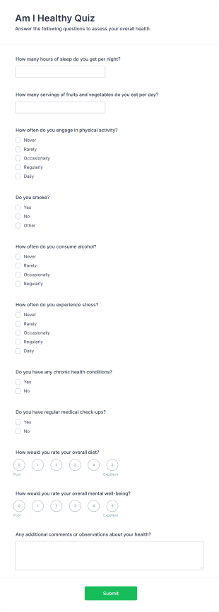 Am I Healthy Quiz Form Template