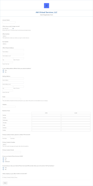 AM Virtual Services Client Registration Form Template