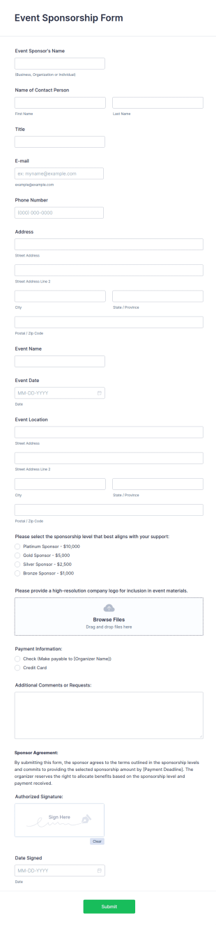 Event Sponsorship Form Template