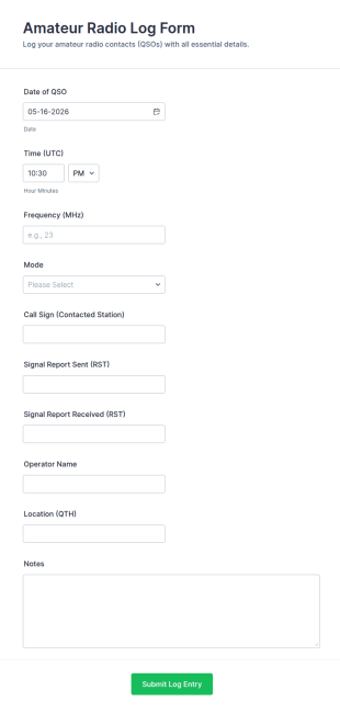 Amateur Radio Log Form Template