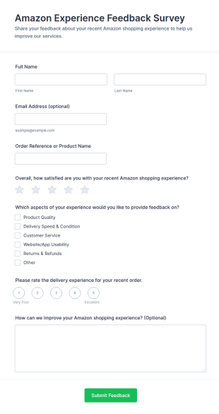 Amazon Experience Feedback Survey Form Template