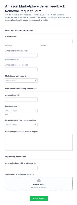 Amazon Marketplace Seller Feedback Removal Request Form Template