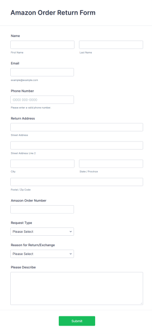 Amazon Order Return Form Template