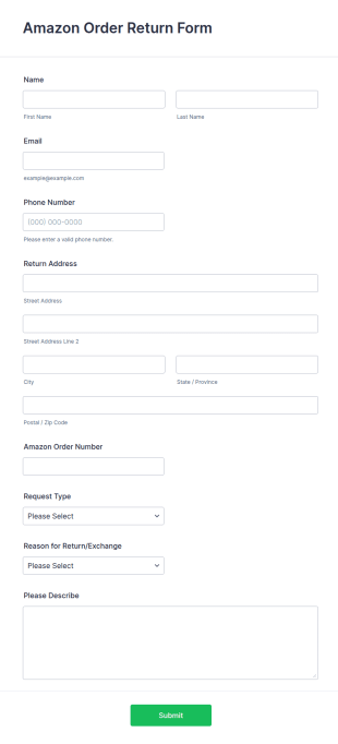 Amazon Order Return Form Template