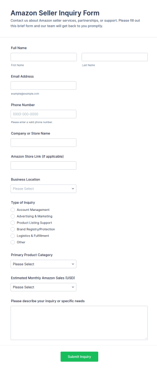 Amazon Seller Inquiry Form Template