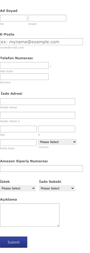 Amazon Sipariş İade Form Template