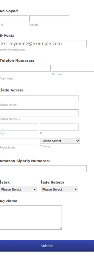 Amazon Sipariş İade Form Şablonu