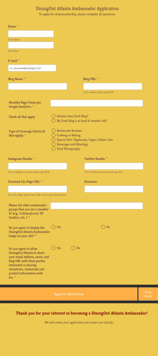 Ambassador Application Form Template