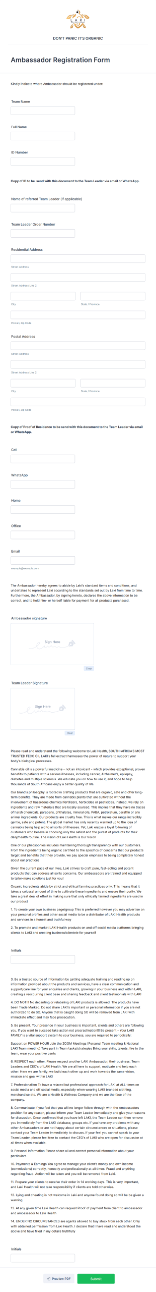 Ambassador Registration Form Template