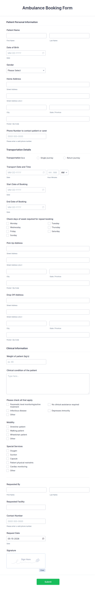Ambulance Booking Form Template