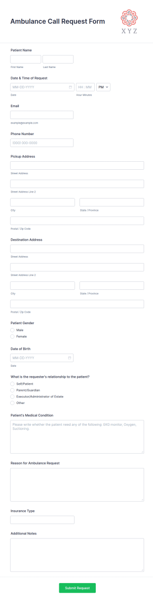 Ambulance Call Request Form Template