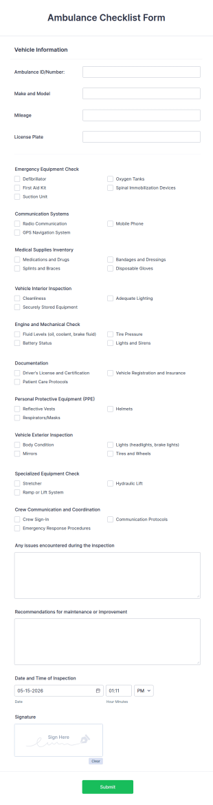 Ambulance Checklist Form Template